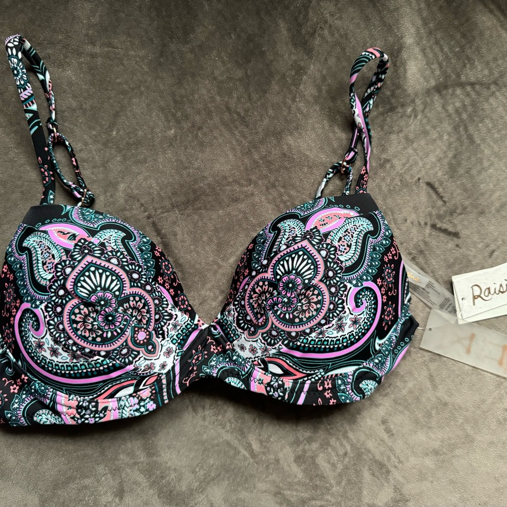Paisley Print Bra - Black and Pink